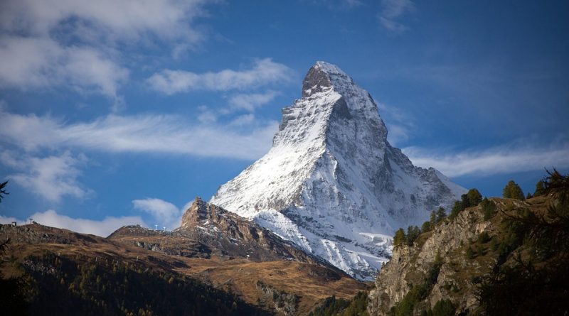 Switzerland, Alps, Matterhorn, lake, mountains, Swiss flag, Geneva