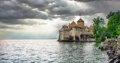 Switzerland, Alps, Matterhorn, lake, mountains, Swiss flag, Geneva