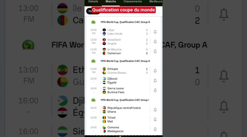 Qualifications Coupe du Monde : Calendrier et résultats 9e journée Afrique