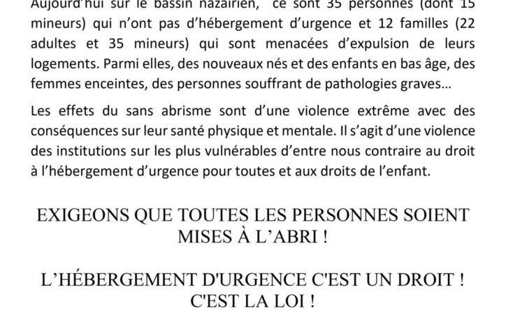 [St Nazaire] Rassemblement « Personne à la rue ! »