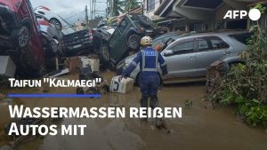 Typhon Kalmaegi : des inondations emportent des voitures