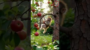Un adorable bébé singe mange une pomme en forêt 🍏🐒