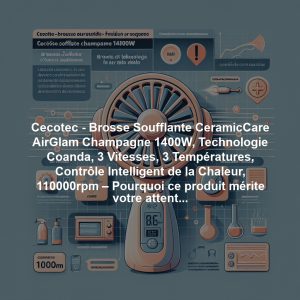 Cecotec - Brosse Soufflante CeramicCare AirGlam Champagne 1400W, Technologie Coanda, 3 Vitesses, 3 Températures, Contrôle Intelligent de la Chaleur, 110000rpm – Pourquoi ce produit mérite votre attention