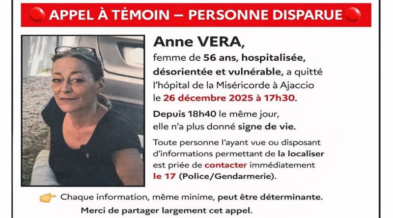 Ajaccio : appel à témoins après la disparition inquiétante d’une femme