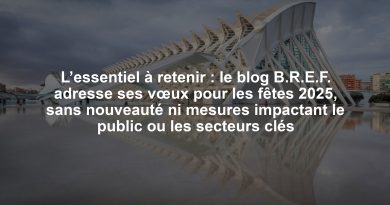 L’essentiel à retenir : le blog B.R.E.F. adresse ses vœux pour les fêtes 2025, sans nouveauté ni mesures impactant le public ou les secteurs clés