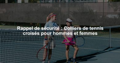Rappel de sécurité : Colliers de tennis croisés pour hommes et femmes