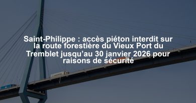 Saint-Philippe : accès piéton interdit sur la route forestière du Vieux Port du Tremblet jusqu’au 30 janvier 2026 pour raisons de sécurité