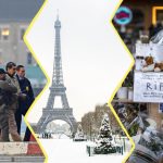 Image réalisée à partir de trois photos. À gauche : Nicolas Maduro entouré de militaires et de policiers sur un héliport de New-York. Au centre : la Tour Eiffel sous la neige. À droite : des messages et des fleurs laissées en hommage des victimes de l'incendie de Crans Montana.