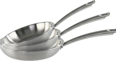 KAMBERG – Coffret 3 Poêles Ø20-24-28 cm en Acier Inoxydable 18/10 Triply – Sans PFAS – Tous feux dont induction et four – 0008282, Gris – Le détail qui change tout au quotidien