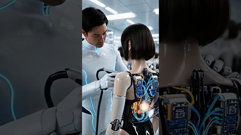 Guy teste le dernier robot de compagnie à l'expo