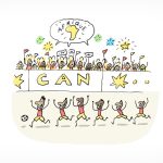 Dans un stade de foot, des joueurs d'équipes africaines saluent les supporters dans les gradins. Les supporters crient tous ensemble "Afrique".