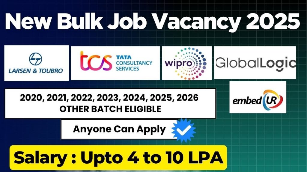 Offres d'emploi massives : TCS, Wipro, L&T, 2020-2026