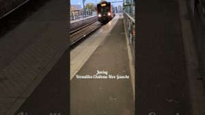 Un RER C arrive à la gare du Pont du Garigliano à Paris