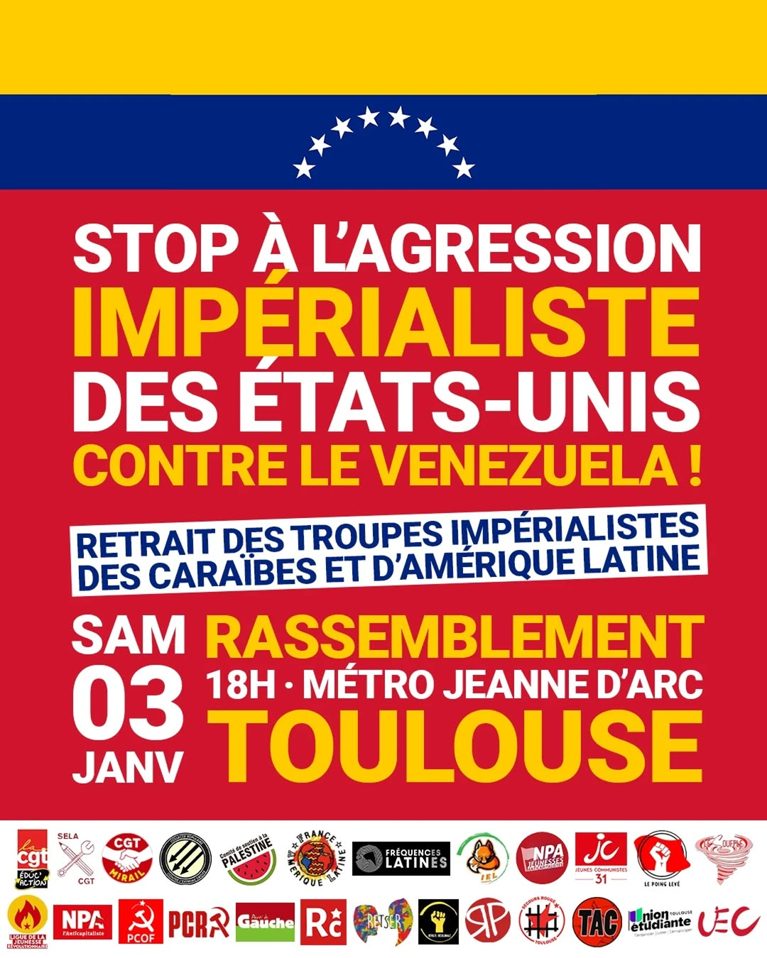 Manifestation contre l’intervention des États-Unis au Venezuela : appel à la mobilisation