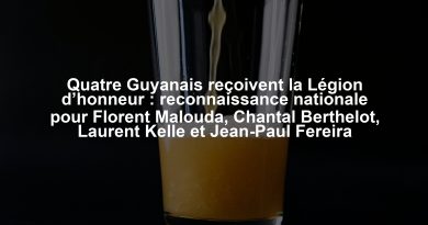 Quatre Guyanais reçoivent la Légion d’honneur : reconnaissance nationale pour Florent Malouda, Chantal Berthelot, Laurent Kelle et Jean-Paul Fereira Quatre Guyanais reçoivent la Légion d’honneur : reconnaissance nationale pour Florent Malouda, Chantal Berthelot, Laurent Kelle et Jean-Paul Fereira