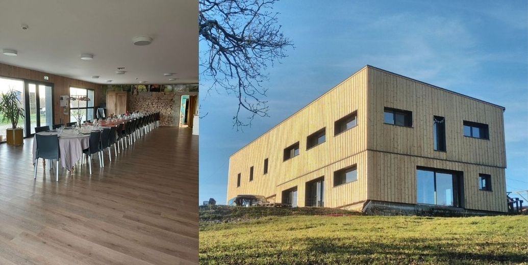 La ferme met à disposition une salle de 120 m², lumineuse et bioclimatique.