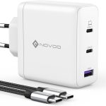 NOVOO Chargeur USB-C GaN III 120W Rapide, Chargeur Universel PPS 3 Ports Compact avec 1 Câbles PD 100W Type-C, pour MacBook Pro 14 », Dell XPS 13, iPad Pro, iPhone 15, Galaxy S23, Note20, Apple Watch