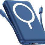 Batterie Externe iPhone Magnétique, Compatible avec MagSafe 10000mAh sans Fil Power Bank Charge Rapide avec 2 Câbles Intégrés Affichage LED Compatible iPhone 17/16/15/14/13/12/Pro/Pro Max-Bleu