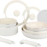 Sitram 716977 Batterie de cuisine 10 pcs en aluminium blanc – Revêtement céramique sain sans PFAS – 2 poêles Ø20/28, 2 casseroles Ø18/20, 1 sauteuse Ø26 + 3 couvercles – Tous feux dont induction