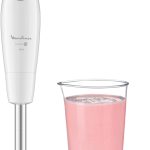 Moulinex Mixeur plongeant, 600 W, 2 vitesses, Poignée ergonomique, Pied antiéclaboussures inox, Compatible lave-vaisselle, 4 lames technologie Powelix, Daily Chef Blanc DD551110