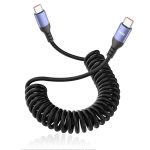 Câble spiralé USB C vers USB C 6 A – Charge rapide – Câble court de type C pour téléphones portables, ordinateurs portables, banques d&rsquo;alimentation, voitures – 0,3 m