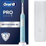 Oral-B Brosse A Dents Electrique Pro 1 Bleue Avec 3 Modes De Nettoyage 3D Dont Douceur, Brossage Avec Des Oscillo-Rotations Et Pulsations, Brossette De Rechange Rond Oral B, Chargeur, Etui