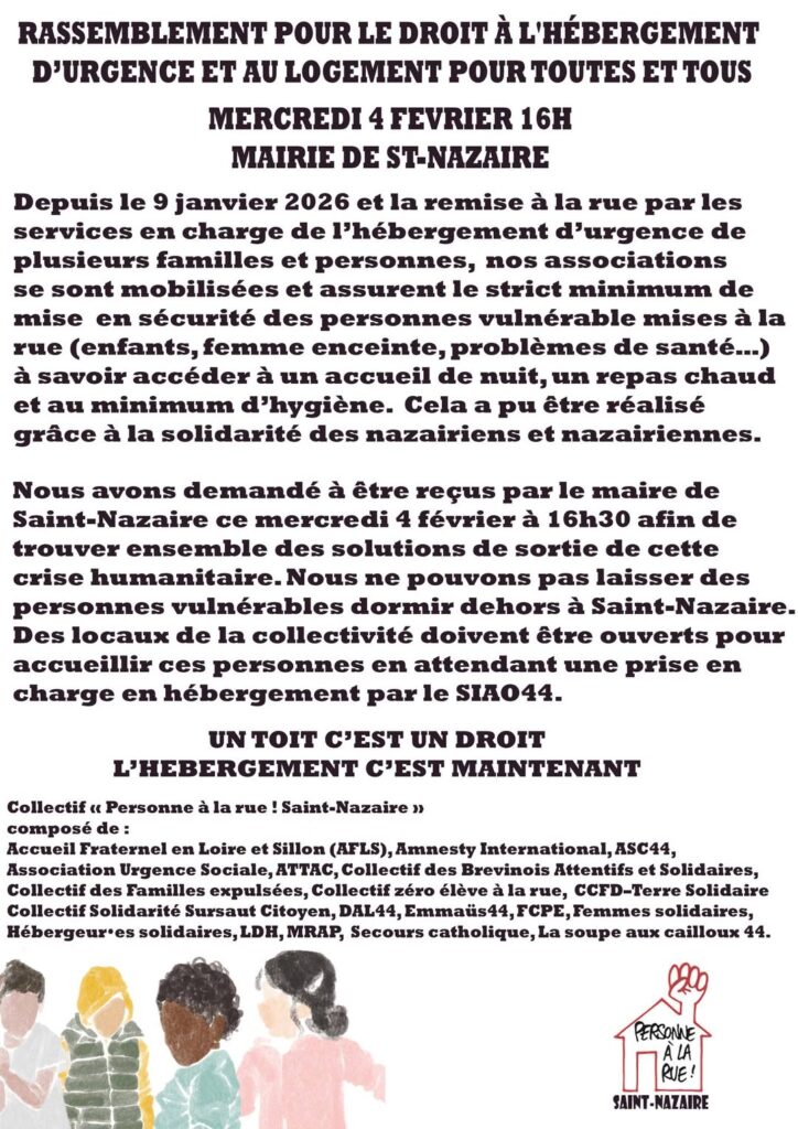 Rassemblement à St Nazaire pour le droit à l'hébergement d'urgence et au logement pour tous