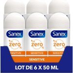 SANEX – Déodorant à Bille 0% Sensitive – Déodorant Homme & Femme – Efficacité 24h – Sans Alcool, Sans Sels d&rsquo;Aluminium – Lot de 6 Roll-On de 50mL