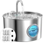 Fontaine a Eau Chat INOX: avec 6 Filtres + 3 éponges – 2,2L Fontaine à Eau pour Chat – Distributeur Eau Chat Automatique – Silencieux Fontaine Eau Chat – Gardez l’Eau Propre