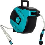 DURHAND Enrouleur automatique pivotant 180° fixation mural avec tuyau 15 + 1,5 m avec Buse de Pulvérisation support mural intégré noir et vert