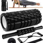 Rouleau de Massage, Qveetry Foam Roller avec bâton de rouleau musculair, balles de massage, Bandes de résistance, Rouleau de Massage pour Massage Profond des Tissus Musculaires