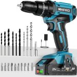 Perceuse Visseuse Sans Fil 21V, Visseuse Devisseuse avec Batteries 2.0Ah, 42N.m Percussion, 25+3 Réglages de Couple, 24 Accessoires, 2 Vitesses, LED, pour Projet de Bricolage