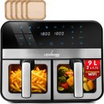 LEHMANN Air Fryer 9L, Dual Friteuse sans Huile avec 2 Tiroirs, 2400W, 12 Programmes, Température ajustable de 80-200 ºC, Contrôle WIFI, Écran Tactile, pour les Grandes Familles avec Enfants