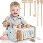 DINORUN Jouet Bebe 1 an, Jouet Montessori Xylophone Bebe, Jouet en Bois Jeux Enfants Cadeau Garcon Fille 1 2 3 4 Ans