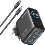 Anker Chargeur Bloc USB-C 100 W Max 3 Ports, Adaptateur Mural GaN et Ultra-Compact, écran Intelligent et Contrôle Tactile, pour MacBook, iPad, iPhone séries 17/16 et Plus