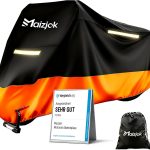 Maizjok Bache Moto Exterieur Etanche, Housse Moto Impermeable Interieur 210D Protection au Pluie poussière UV Hiver Été, Couverture pour Scooter Mobylette Trail/Street/Scrambler (245x105x125cm)