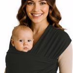 Echarpe de portage bebe adaptée aux nouveau-nés de 3 à 15 Kg. Confortable, physiologique et Ergonomique, Flexible et Résistante, Facile à nouer. Noir,Légère,Mains libres. Taille: 5,3 x 0,58 m
