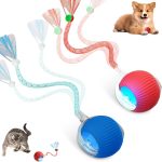 Jouet Chat Interactif, Balle Chat Qui Bouge Toute Seule Interieur avec Speedy Tail 2.0 Chat Balle Interactive Chat Intelligent, Balles Roulante Automatique pour Chats et Chiens (Rouge+Bleu)