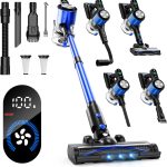 Aspirateur Balai sans Fil, 52KPa/500W/60Min Aspirateur sans Fil Puissant avec 3 Modes, LCD Écran Tactile, Brosse Anti-Emmêlement, Télescopique Léger, Ideal pour Poils D&rsquo;animaux/Tapis/Sols Durs/Voiture