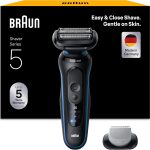 Braun Rasoir Electrique Homme Series 5 52-B1600S, Bleu, Etanche, Lames Flexibles Pour Raser Doucement Visage et Barbe, 2 Modes De Rasage, Coffret Avec Accessoire Tondeuse Pour Le Corps