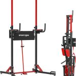 SPORTNOW Barre de tractions, chaise romaine, station musculation pour l&rsquo;entraînement à la maison, pliable, hauteur réglable 127-223 cm, acier, noir et rouge