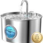 Fontaine a Eau Chat INOX: Fontaine à Eau pour Chat Automatique – 2,2L Distributeur Chien avec 1 Filtre + 1 éponge – Silencieux Fontaines Chats – Distributeur Eaus Chats avec Fenêtre de Niveau d&rsquo;eau