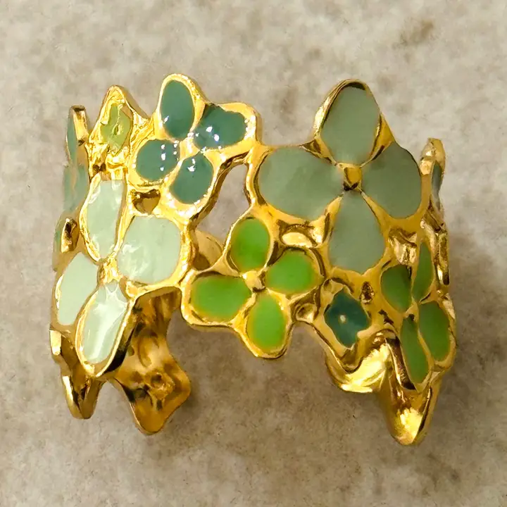 Bague ajustable en acier inoxydable à motif floral de Hanoï