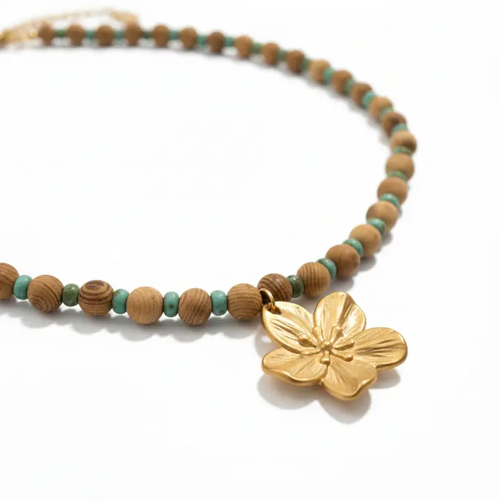 Collier Mauna Bohem avec Boules en Bois et Pierres Minérales (Duplicate)