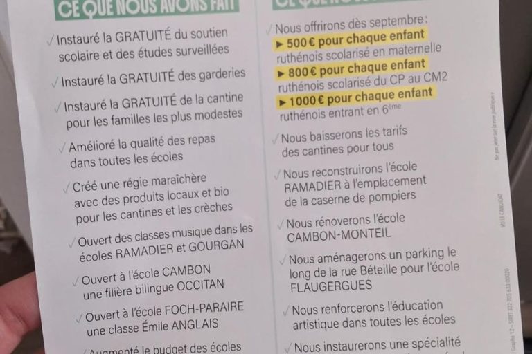 Achat de voix ou soutien aux familles ? Le dernier tract de campagne du maire de Rodez suscite la controverse