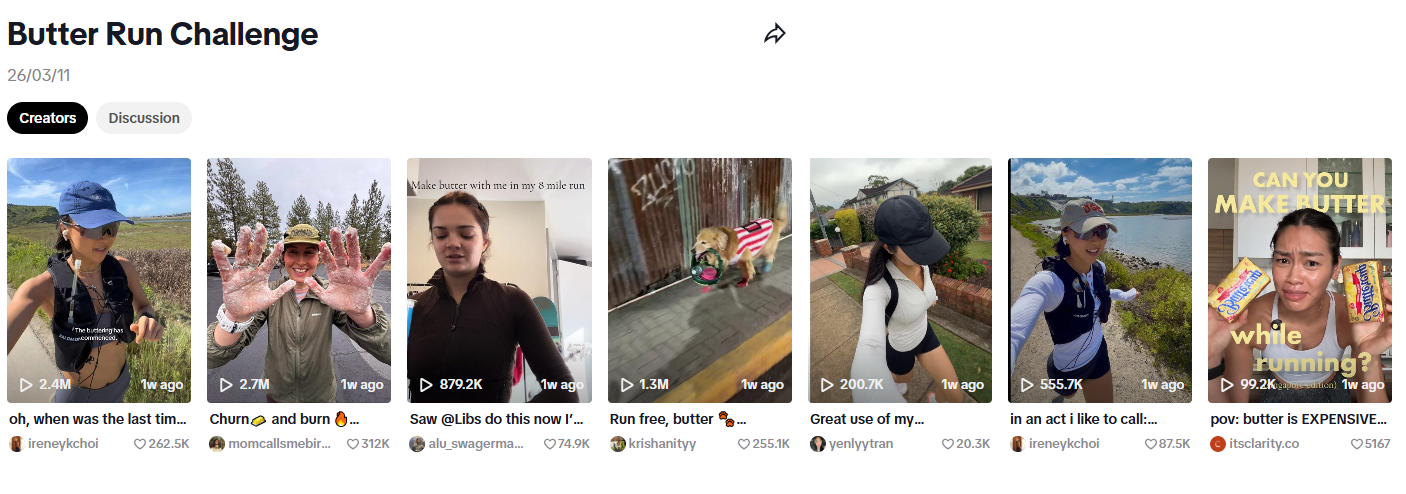 Sur Tik-Tok, le Butter Run Challenge cumule des centaines de milliers de vidéos.