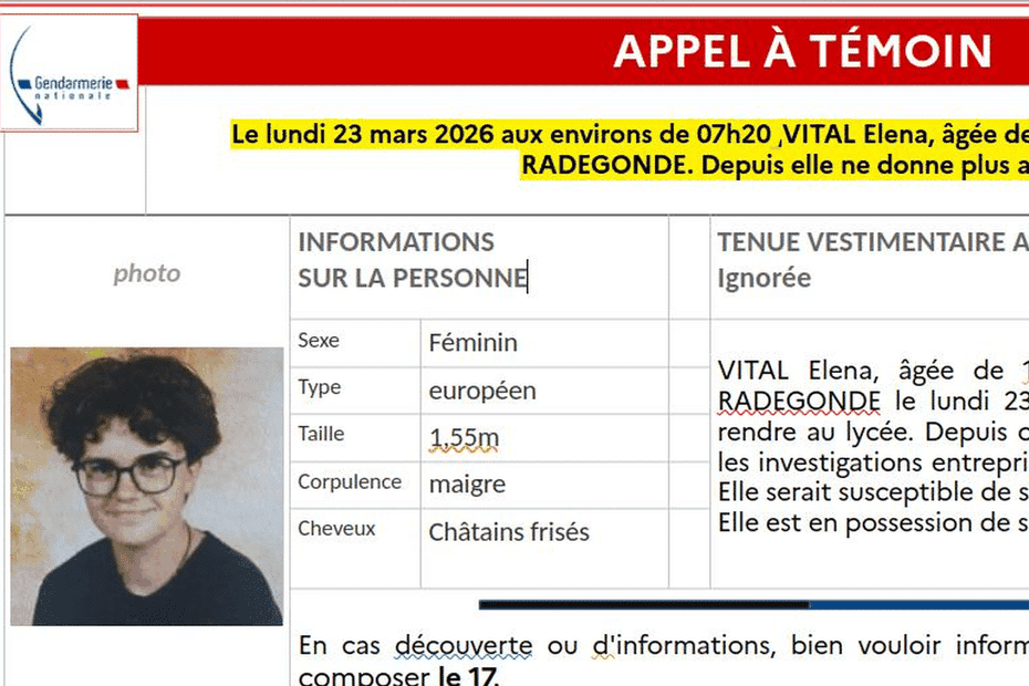 Disparition inquiétante : une jeune fille de 17 ans introuvable depuis son départ au lycée
