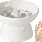 Gamelle anti-glissement surélevée pour chat – 200 ml – En céramique – Pour nourriture humide et sèche – Blanc (13,5 x 10,5 x 8,5 cm)