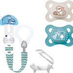 MAM SkinSoftTM Sucette 0-6 mois + étui stérilisé, lot de 2 + MAM Clip it & Cover