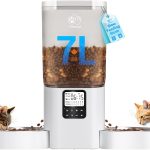 Distributeur Croquettes Chat Automatique Double: 7L Gamelle Chat Automatique pour 2 Bols, Minuterie Distributeur Croquette Chien avec Alimentation Lente, Détachable pour Un Nettoyage Facile